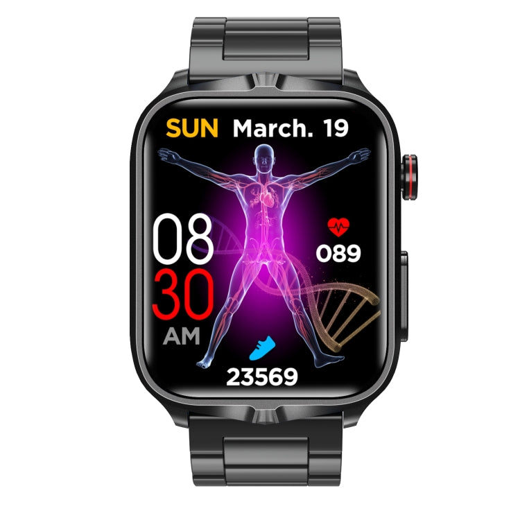 TK11P Schermo IPS da 1,83 pollici IP68 Orologio intelligente con cinturino in acciaio impermeabile, supporto monitoraggio dello stress / ECG, Steel Band (Black)