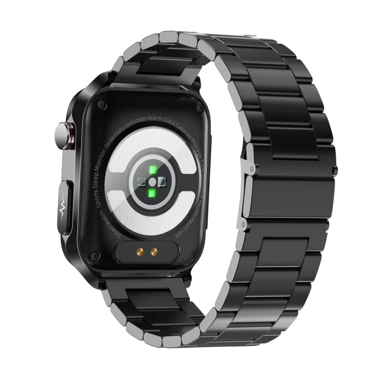 TK11P Schermo IPS da 1,83 pollici IP68 Orologio intelligente con cinturino in acciaio impermeabile, supporto monitoraggio dello stress / ECG, Steel Band (Black)