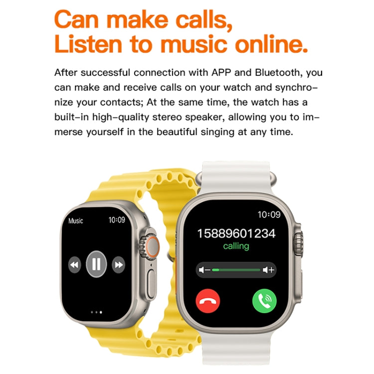 T800 Ultra 1,99 pollici Cinturino in silicone Smart Watch Supporto frequenza cardiaca / ECG, Silicone Band