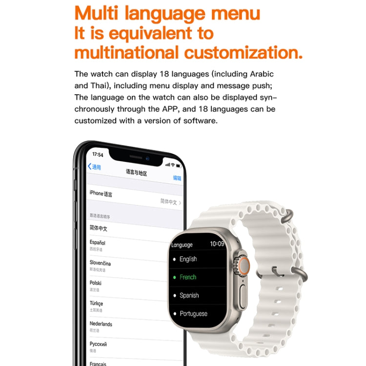 T800 Ultra 1,99 pollici Cinturino in silicone Smart Watch Supporto frequenza cardiaca / ECG, Silicone Band