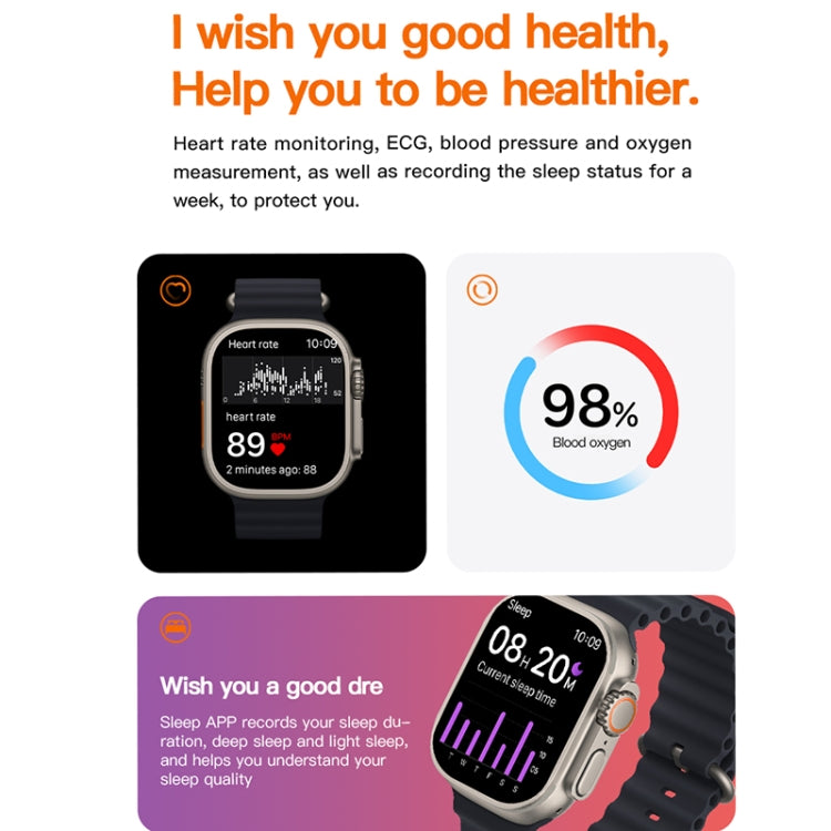 T800 Ultra 1,99 pollici Ocean Silicone Band Smart Watch Supporto Frequenza cardiaca / ECG, Ocean Silicone Band (Black), Ocean Silicone Band (White), Ocean Silicone Band (Yellow)