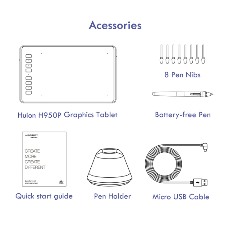 HUION Inspiroy Series H950P 5080LPI Tavoletta grafica USB professionale per sistema operativo Windows/Mac, con penna senza batteria