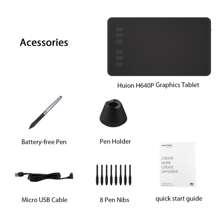 HUION Inspiroy Series H640P 5080LPI Professional USB Graphics Tablet for Windows/Mac OS, with Battery-Free Pen