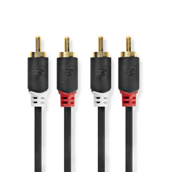 Stereo Audio Cable | 2x RCA Male | 2x RCA Male | Gold Plated | 10.0m | Round | Anthracite | Box