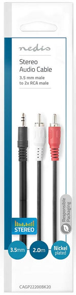 Cavo Audio Stereo Maschio da 3,5mm-2x RCA maschio 2m CAGP22200BK20 5412810280803 ND3832