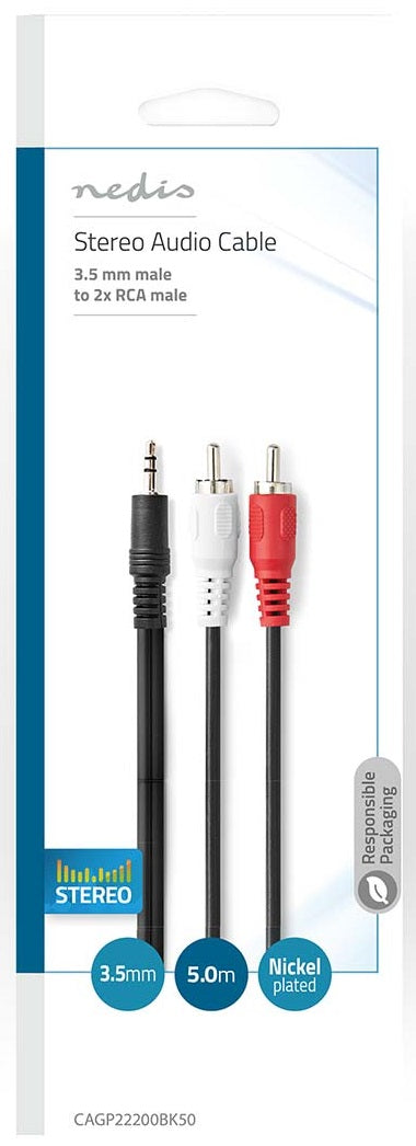 Cavo Audio Stereo Maschio da 3,5mm-2x RCA maschio 5m CAGP22200BK50 5412810280827 ND4606