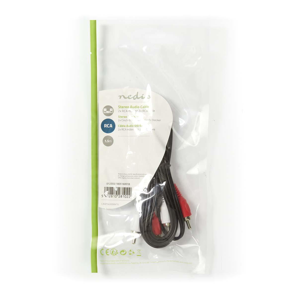 Cavo Audio Stereo | 2x RCA maschio - 2x RCA maschio | 1,5 m | Nero CAGP24200BK15 Codice EAN: 5412810281022