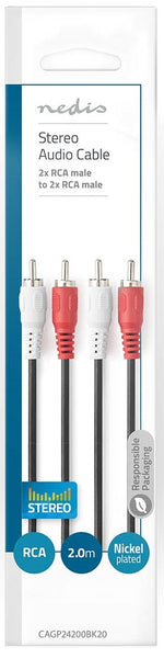 Cavo Audio Stereo 2x RCA maschio - 2x RCA maschio 2m Nero 5412810281039 541281028103 CAGP24200BK20 ND2785