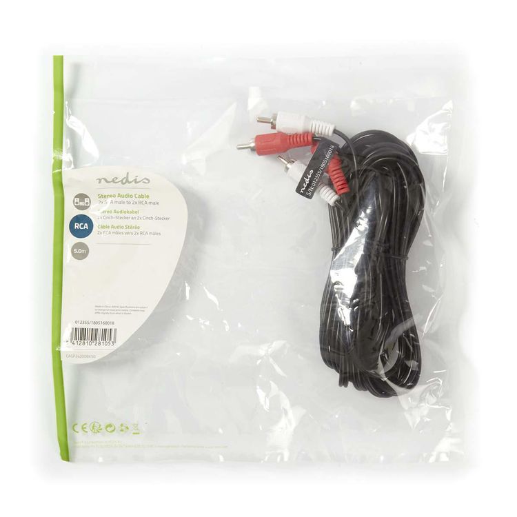 Cavo Audio Stereo | 2x RCA maschio - 2x RCA maschio | 5,0 m | Nero CAGP24200BK50 Codice EAN: 5412810281053