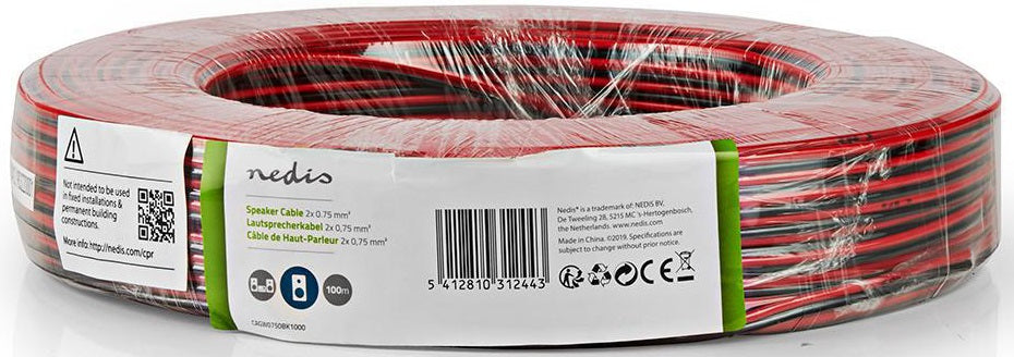 Cavo per Altoparlante 2x 0,75 mm2 100 m Avvolgibile Nero/Rosso CAGW0750BK1000 5412810312443 ND1745