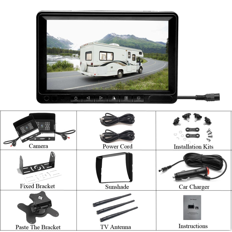 K0232 7 pollici 140 gradi grandangolare HD Car Rear View Backup Doppia fotocamera Monitor retrovisore Schermo diviso, K0232