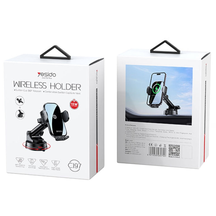 Yesido C197 15W 2 in 1 Set di supporti per auto con ricarica wireless a ventosa, C197