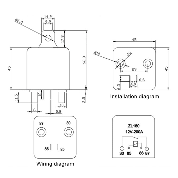 Relè avviamento auto 12V 200A con accessori, 12V