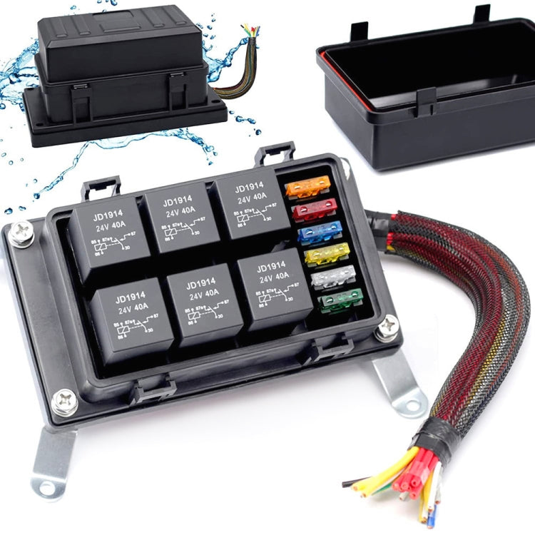 24V 5 pin auto 6 slot scatola fusibili relè impermeabile con cavo, 24V 5 Pin