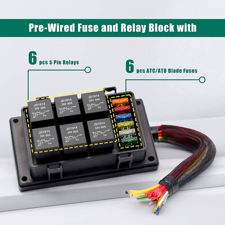 24V 5 pin auto 6 slot scatola fusibili relè impermeabile con cavo, 24V 5 Pin