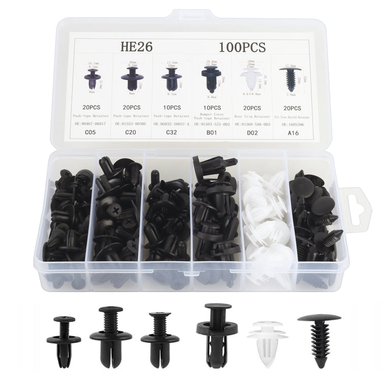 100 in 1 set di clip per rivetti di fissaggio in plastica per auto universali, 100 PCS