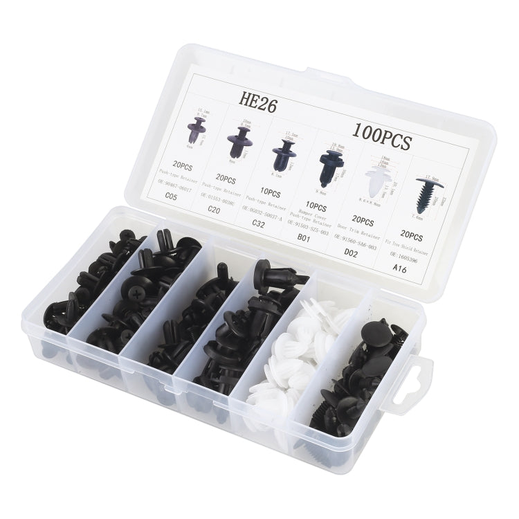 100 in 1 set di clip per rivetti di fissaggio in plastica per auto universali, 100 PCS