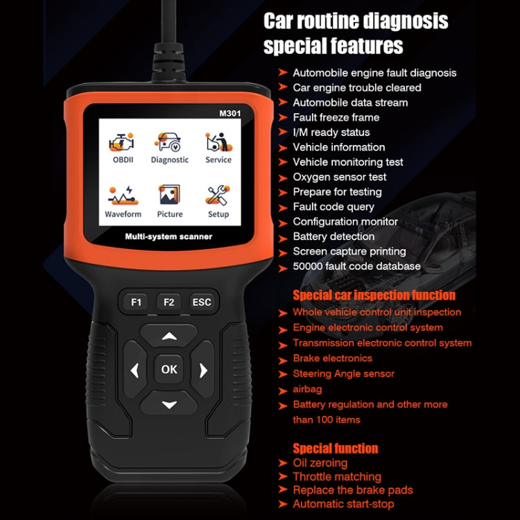 M301 9-18V OBD2 Lettore di codici per auto Scanner Rilevatore di guasti