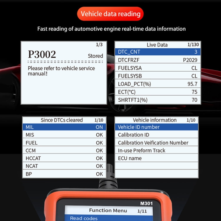 M301 9-18V OBD2 Lettore di codici per auto Scanner Rilevatore di guasti