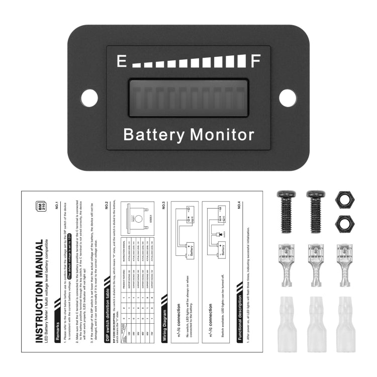 BM210 Veicoli elettrici/carrelli da golf Indicatore di batteria a LED Tensione regolabile 12V-72V, BM210