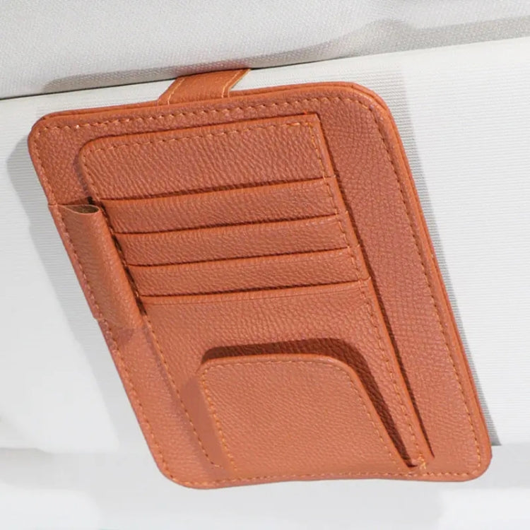 Porta occhiali multifunzionale con motivo litchi per auto, porta banconote per visiera parasole, Glasses Holder