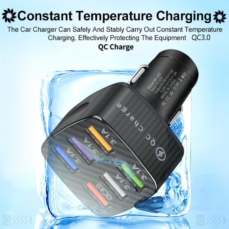 Caricabatteria da auto luminescente USB BK-360 6 in 1 QC3.0+3.1A, BK-360