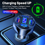 Caricabatteria da auto a ricarica rapida con display digitale 4 in 1 da 66 W con voltmetro, 66W