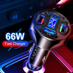 Caricabatteria da auto a ricarica rapida con display digitale 4 in 1 da 66 W con voltmetro, 66W