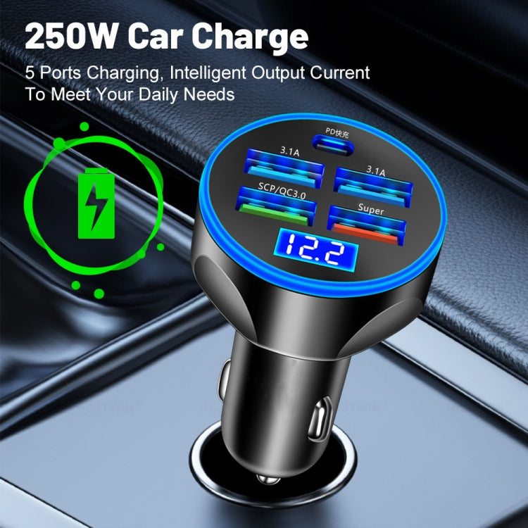 WGS-G37 Caricatore per auto a ricarica super veloce con display digitale 5 in 1 con voltmetro, WGS-G37
