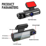 Registratore di guida con doppia lente anteriore e interna per visione notturna HD 1080P da 3,16 pollici, Front and Inside Dual Lenses