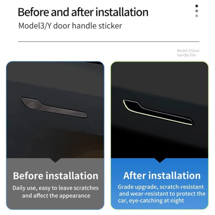 Per Tesla Model 3 / Y 4 pezzi / set adesivo decorativo luminoso per maniglia della portiera dell'auto, Door Handle Decorative Sticker