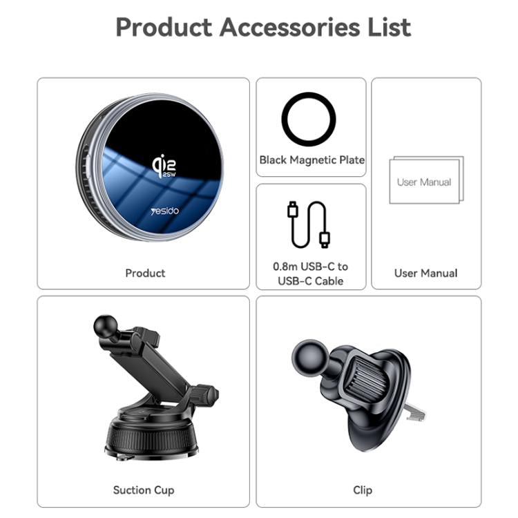 Supporto magnetico per caricabatterie wireless da auto Yesido C326 da 15 W
