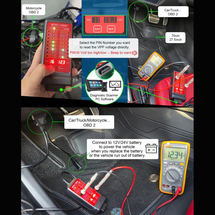 WOYO CTB007 Box tester CAN 12V 24V OBD2 con cavo da 27 pollici / 59 pollici per tutti gli strumenti di diagnostica automobilistica per auto, CTB007 with 59 in Cable