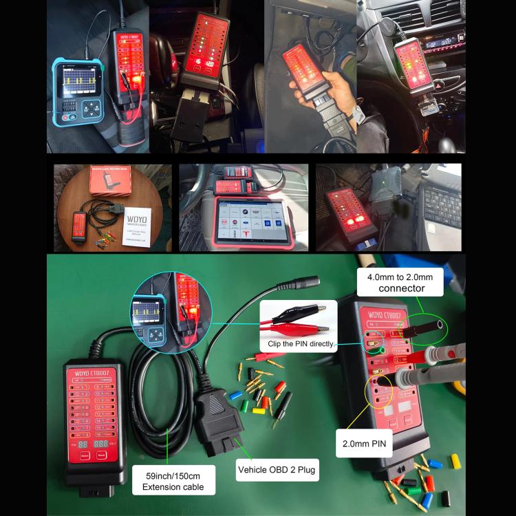 WOYO CTB007 Box tester CAN 12V 24V OBD2 con cavo da 27 pollici / 59 pollici per tutti gli strumenti di diagnostica automobilistica per auto, CTB007 with 59 in Cable