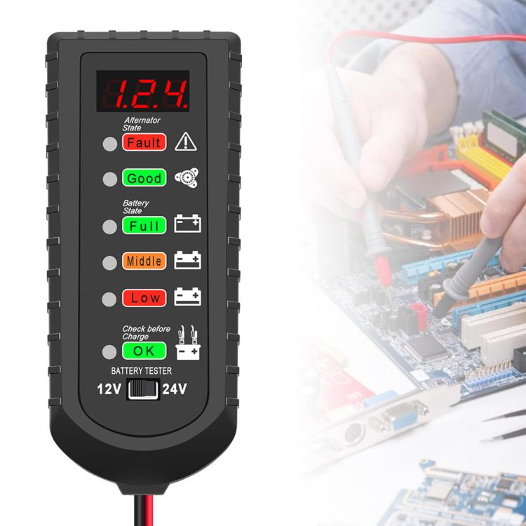 Tester di tensione per batterie auto da 12V/24V