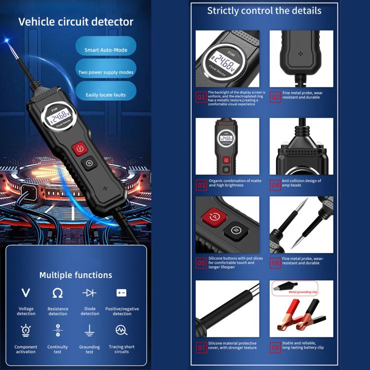 Tester per circuiti elettrici P100 5V-40V, doppia alimentazione, lunghezza cavo: 1,53 m, P100