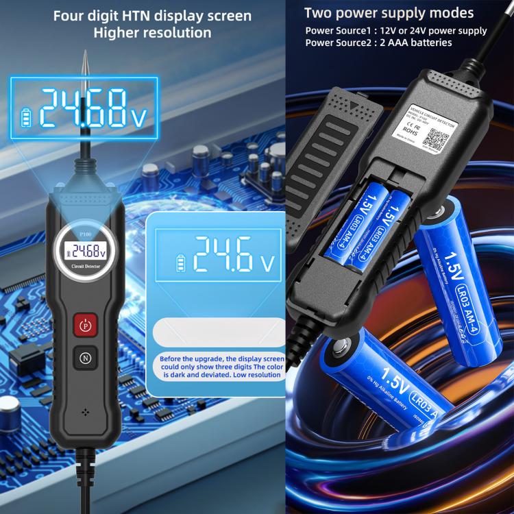 Tester per circuiti elettrici P100 5V-40V, doppia alimentazione, lunghezza cavo: 1,53 m, P100