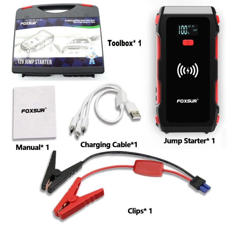 FOXSUR FJS-700 Alimentatore di emergenza per ricarica wireless multifunzionale per auto 12V, FJS-700