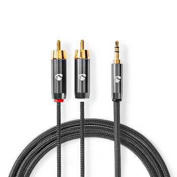 Stereo Audio Cable | 3.5mm Male | 2x RCA Male | Gold Plated | 5.00 m | Round | Gun Metal Gray | Cover Window Box