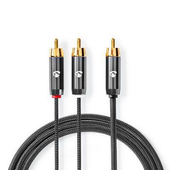 Subwoofer Cable | RCA Male | 2x RCA Male | Gold Plated | 3.00 m | Round | 4.5mm | Gray / Gun Metal Gray | Cover Window Box