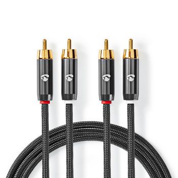 Stereo Audio Cable | 2x RCA Male | 2x RCA Male | Gold Plated | 1.00 m | Round | Gray / Gun Metal Gray | Cover Window Box