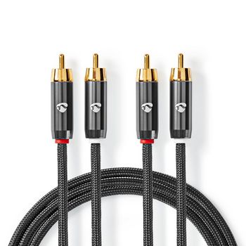 Stereo Audio Cable | 2x RCA Male | 2x RCA Male | Gold Plated | 5.00 m | Round | Gray / Gun Metal Gray | Cover Window Box