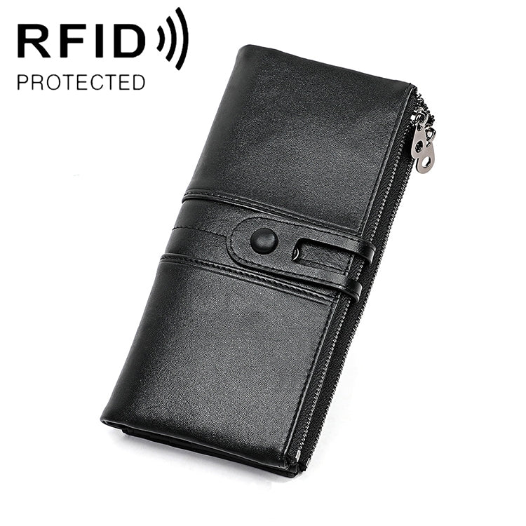 Portafoglio RFID antimagnetico pieghevole lungo in pelle di vacchetta 3520 da donna, con scomparti per carte, 3520 Black, 3520 Coffee, 3520 Green, 3520 Blue, 3520 Red, 3520 Yellowish-brown