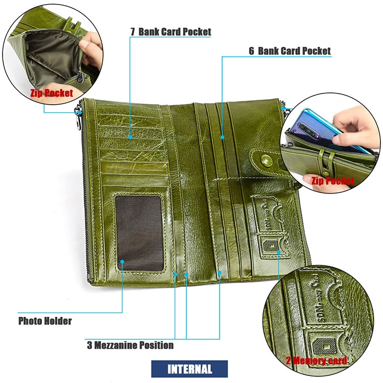 Portafoglio RFID antimagnetico pieghevole lungo in pelle di vacchetta 3520 da donna, con scomparti per carte, 3520 Black, 3520 Coffee, 3520 Green, 3520 Blue, 3520 Red, 3520 Yellowish-brown