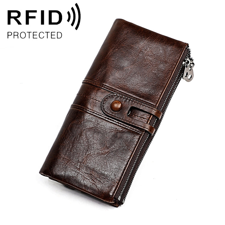Portafoglio RFID antimagnetico pieghevole lungo in pelle di vacchetta 3520 da donna, con scomparti per carte, 3520 Black, 3520 Coffee, 3520 Green, 3520 Blue, 3520 Red, 3520 Yellowish-brown