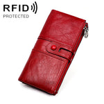 Portafoglio RFID antimagnetico pieghevole lungo in pelle di vacchetta 3520 da donna, con scomparti per carte, 3520 Black, 3520 Coffee, 3520 Green, 3520 Blue, 3520 Red, 3520 Yellowish-brown