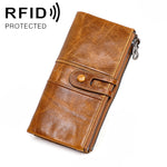 Portafoglio RFID antimagnetico pieghevole lungo in pelle di vacchetta 3520 da donna, con scomparti per carte, 3520 Black, 3520 Coffee, 3520 Green, 3520 Blue, 3520 Red, 3520 Yellowish-brown