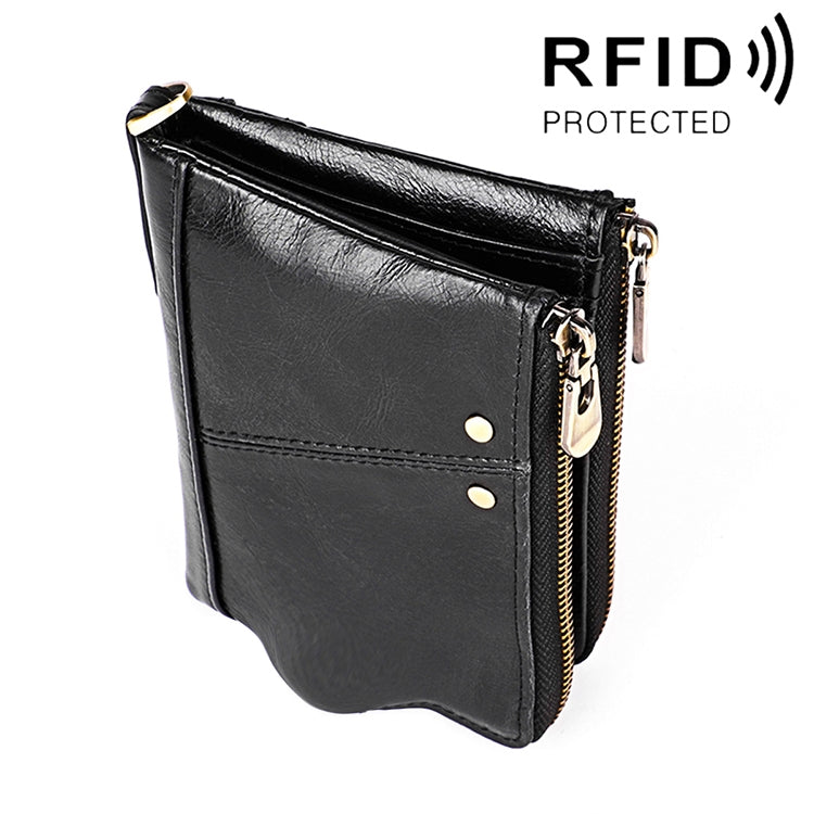 3533 Pochette da uomo con portafoglio RFID antimagnetico pieghevole in pelle di vacchetta con texture Crazy Horse lunga, con scomparti per carte, 3533 Black, 3533 Coffee, 3533 Blue, 3533 Red, 3533 Yellowish-brown