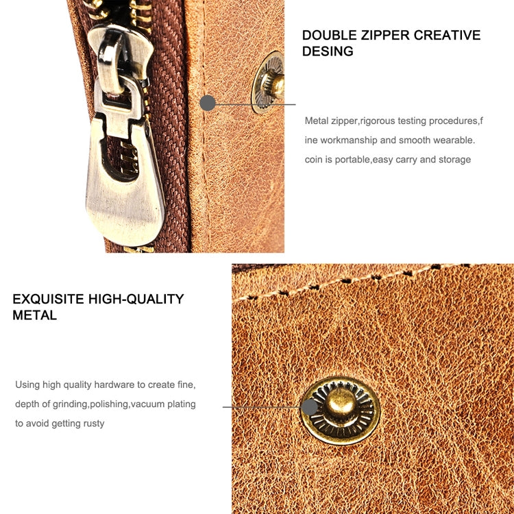 3533 Pochette da uomo con portafoglio RFID antimagnetico pieghevole in pelle di vacchetta con texture Crazy Horse lunga, con scomparti per carte, 3533 Black, 3533 Coffee, 3533 Blue, 3533 Red, 3533 Yellowish-brown