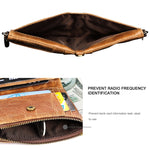 LT3533 Pochette portafoglio da uomo pieghevole antimagnetica in pelle di vacchetta con texture Crazy Horse, con scomparti per carte e tracolla, LT3533 Black, LT3533 Coffee, LT3533 Blue, LT3533 Red, LT3533 Yellowish-brown